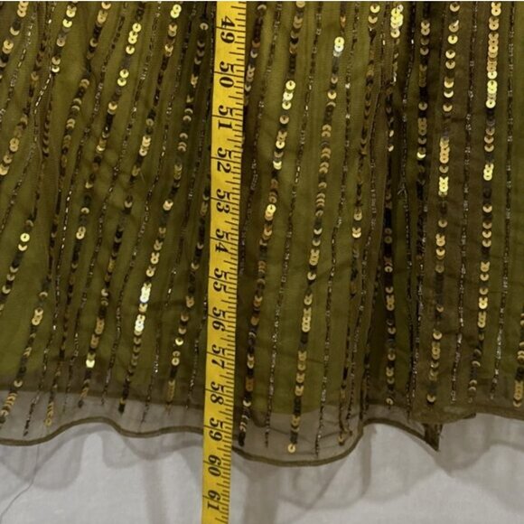 NWT $598 Mac Duggal [ 2 ]‎ Sequined Faux Wrap Cap Sleeve Gown Olive Green #Q714 - Picture 9 of 16